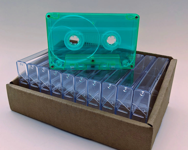 Green Tint Tab-In Custom Length Cassette Tapes – 10-Pack with Norelco Cases