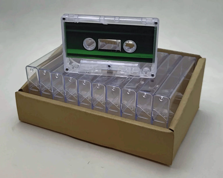 Green Foil Tab-In Custom Length Cassette Tapes – 10-Pack with Norelco Cases