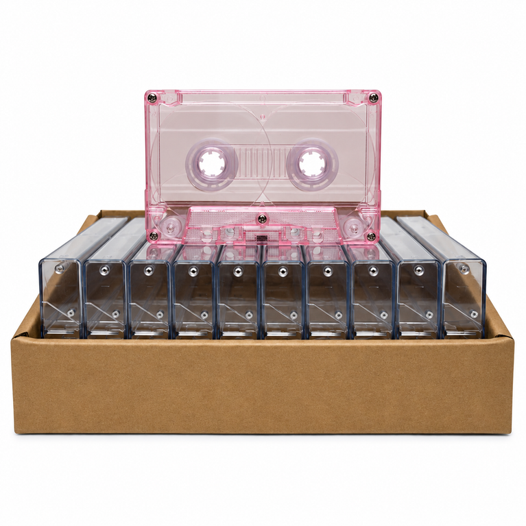 Pink Tint Tab-In Custom Length Cassette Tapes – 10-Pack with Norelco Cases