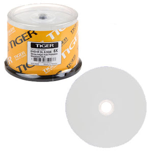 Tiger DVD+R 8X Dual Layer White Inkjet Hub Printable, Clear Hub