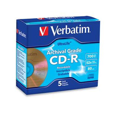 Verbatim 96319 CD-R 52X UltraLife Gold Archival Grade in, 5 Pack