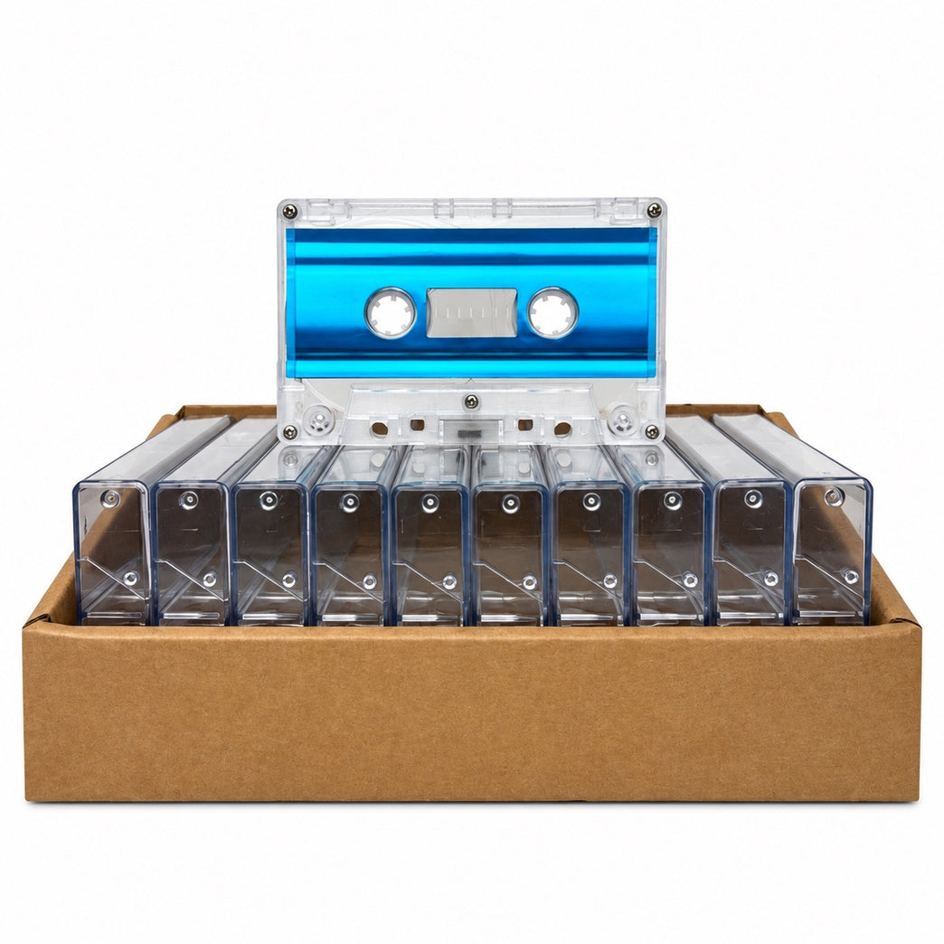 Blue Foil Tab-In Custom Length Cassette Tapes – 10-Pack with Norelco Cases