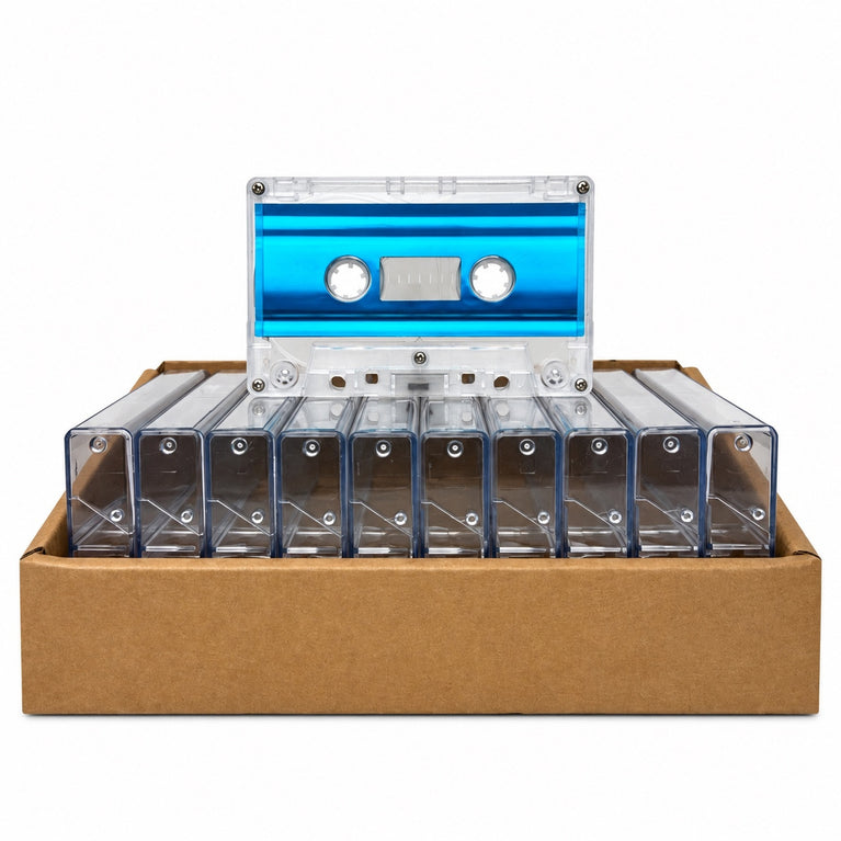 Blue Foil Tab-In Custom Length Cassette Tapes – 10-Pack with Norelco Cases