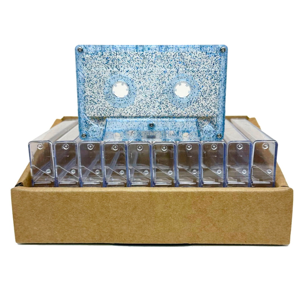 Blue Speckle Tab-In Custom Length Cassette Tapes – 10-Pack with Norelco Cases
