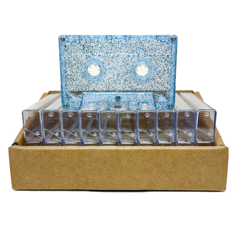 Blue Speckle Tab-In Custom Length Cassette Tapes – 10-Pack with Norelco Cases