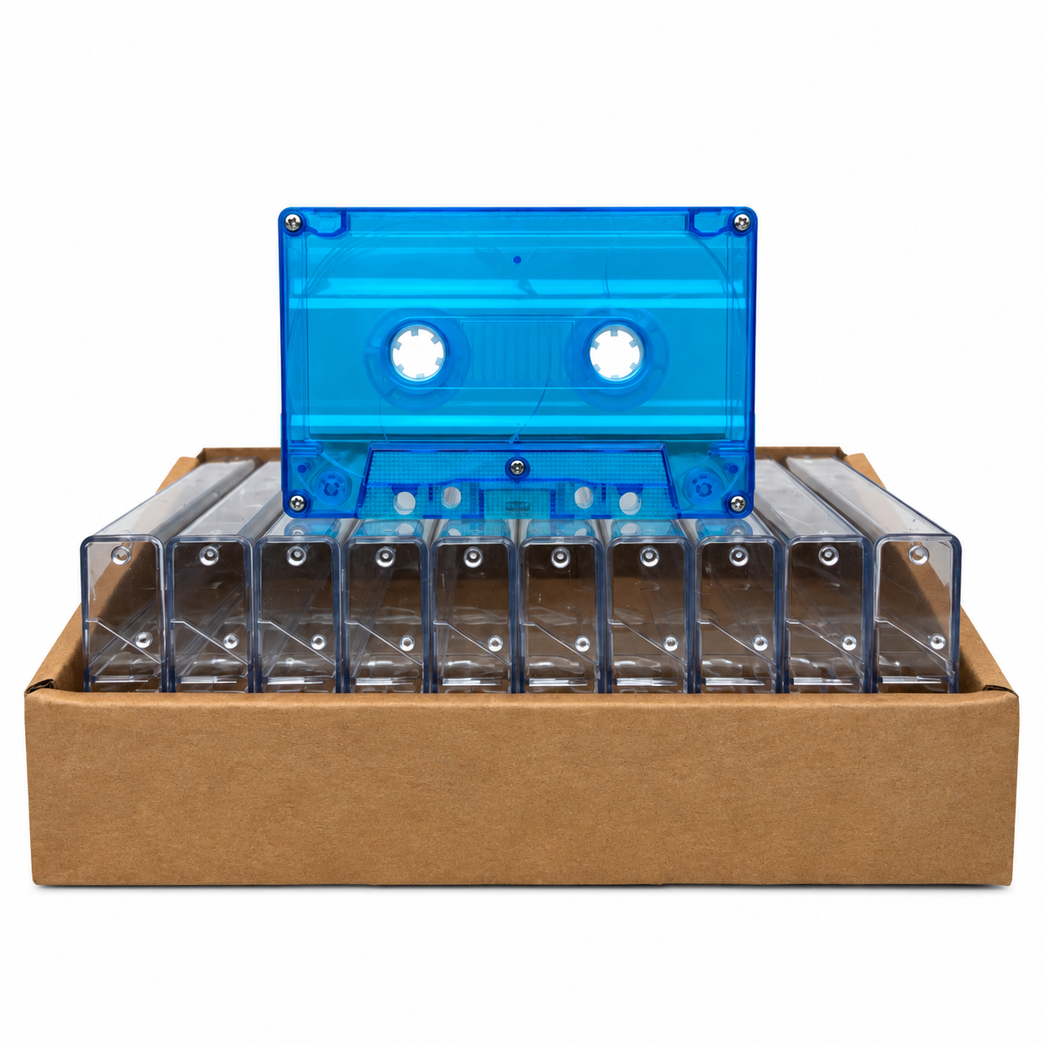 Blue Tint Tab-In Custom Length Cassette Tapes – 10-Pack with Norelco Cases