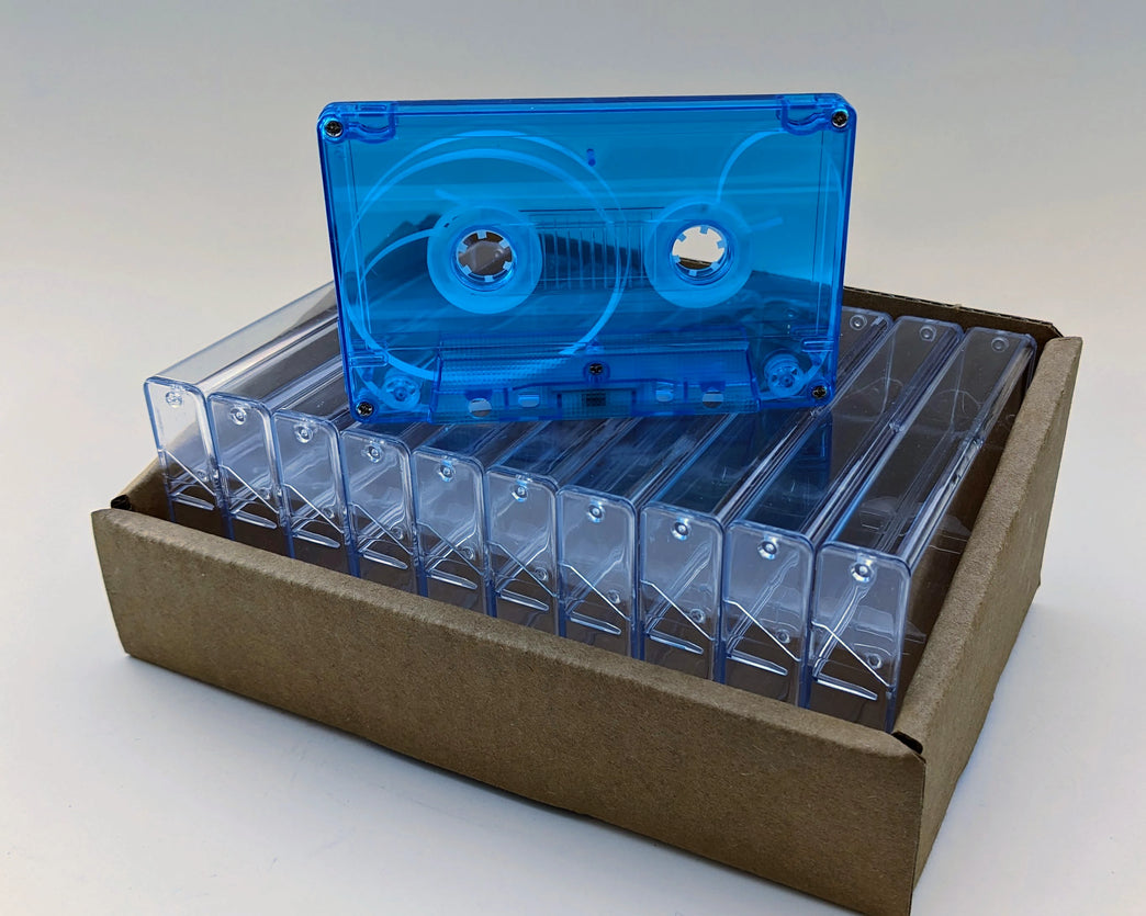 Blue Tint Tab-In Custom Length Cassette Tapes – 10-Pack with Norelco Cases