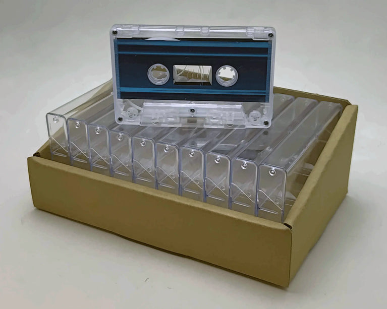 Blue Foil Tab-In Custom Length Cassette Tapes – 10-Pack with Norelco Cases
