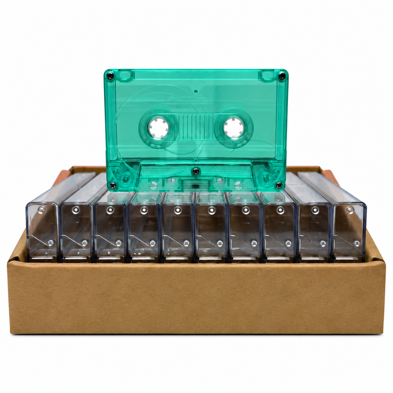 Green Tint Tab-In Custom Length Cassette Tapes – 10-Pack with Norelco Cases