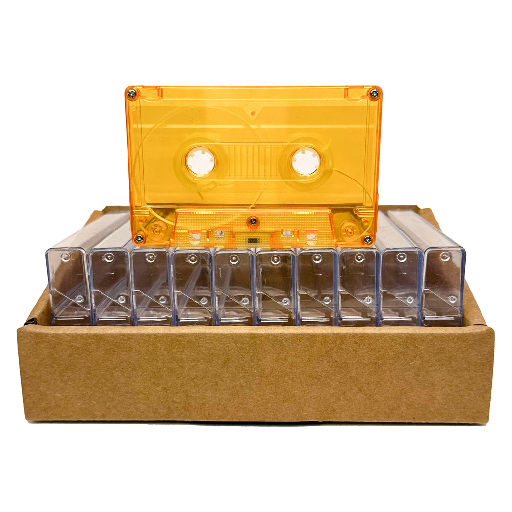 Lite Orange Tint Tab-In Custom Length Cassette Tapes – 10-Pack with Norelco Cases