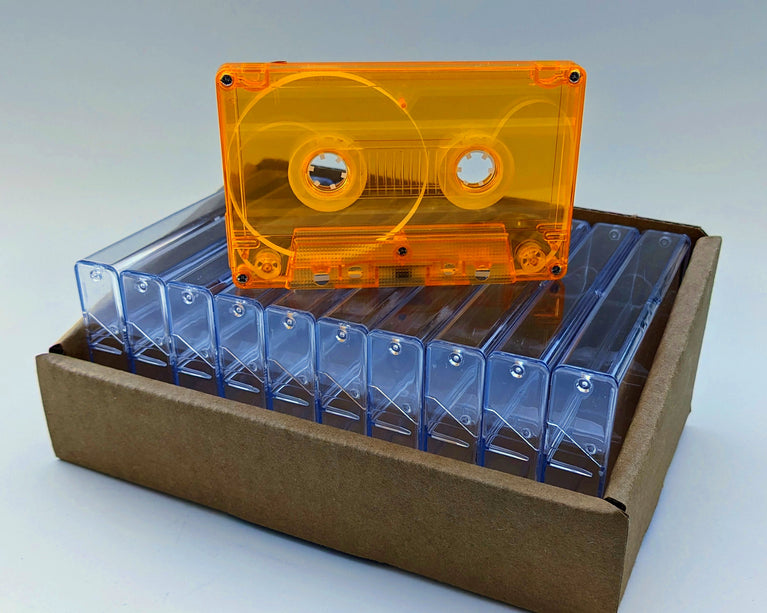 Lite Orange Tint Tab-In Custom Length Cassette Tapes – 10-Pack with Norelco Cases