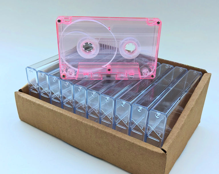 Pink Tint Tab-In Custom Length Cassette Tapes – 10-Pack with Norelco Cases