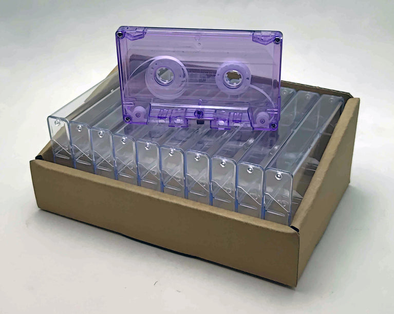 Purple Tint Black Liner Tab-In Custom Length Cassette Tapes – 10-Pack with Norelco Cases