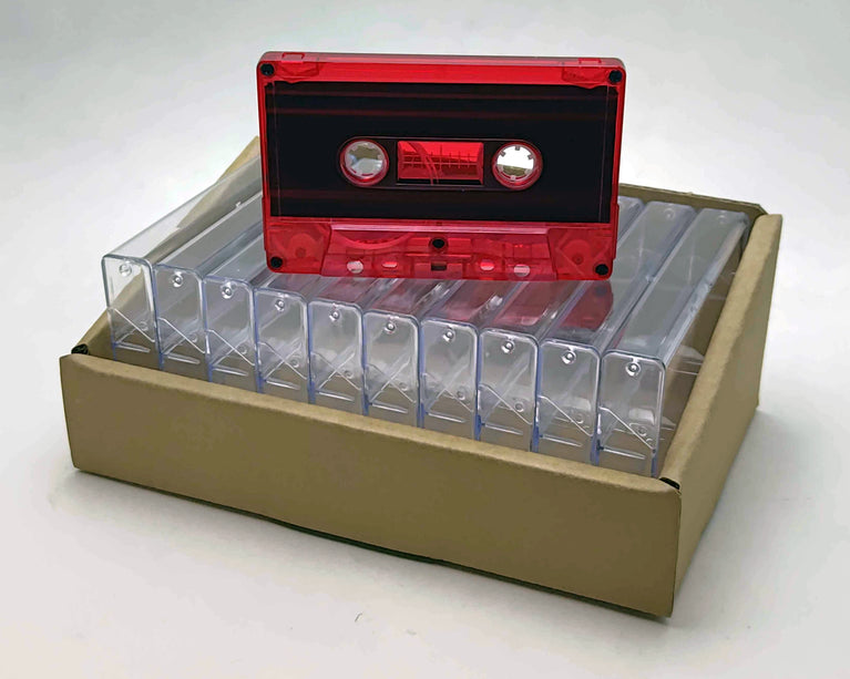 Red Tint Black Liner Tab-In Custom Length Cassette Tapes – 10-Pack with Norelco Cases