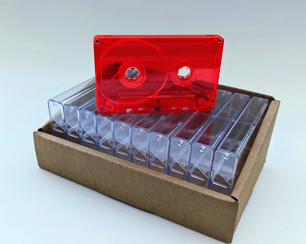 Red Tint Tab-In Custom Length Cassette Tapes – 10-Pack with Norelco Cases