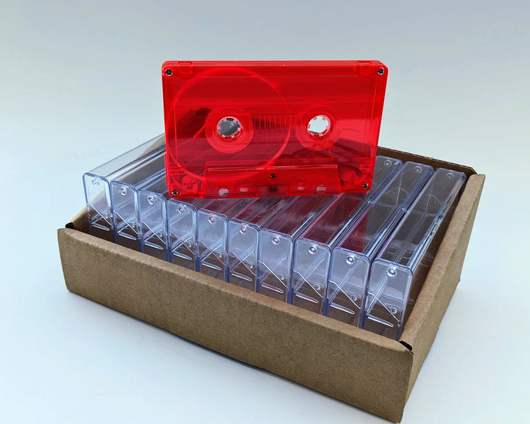 Red Tint Tab-In Custom Length Cassette Tapes – 10-Pack with Norelco Cases