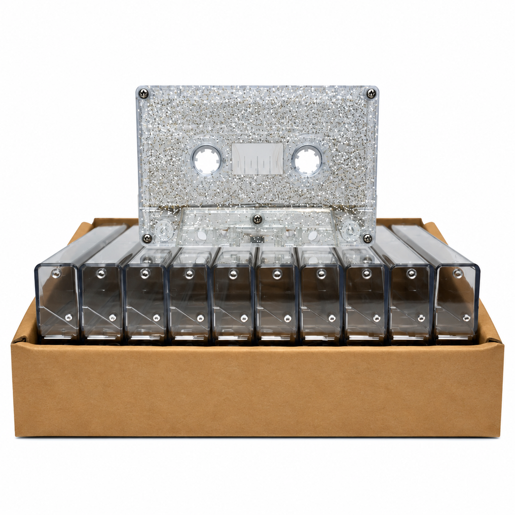 Silver Speckle Tab-In Custom Length Cassette Tapes – 10-Pack with Norelco Cases
