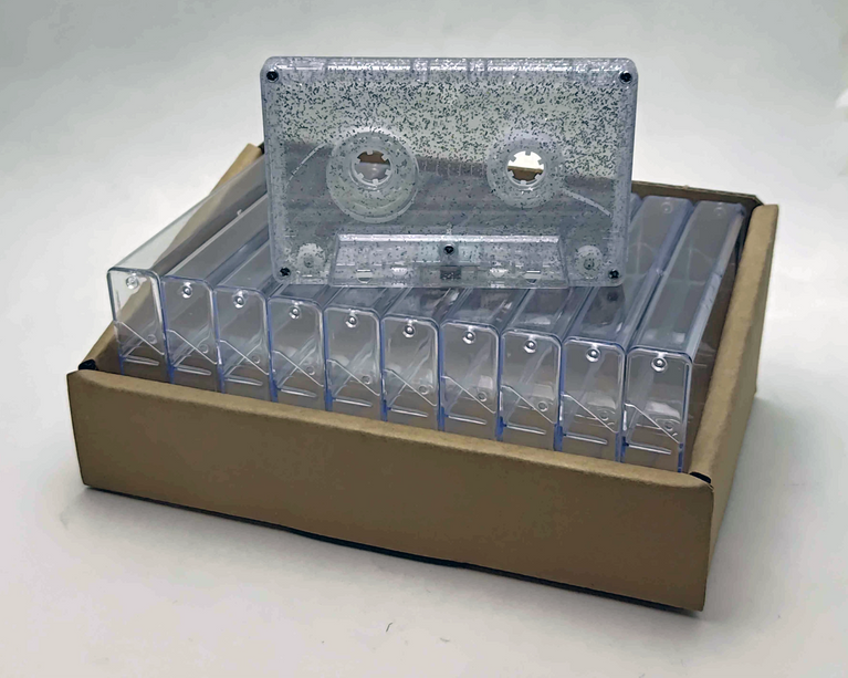 Silver Speckle Tab-In Custom Length Cassette Tapes – 10-Pack with Norelco Cases