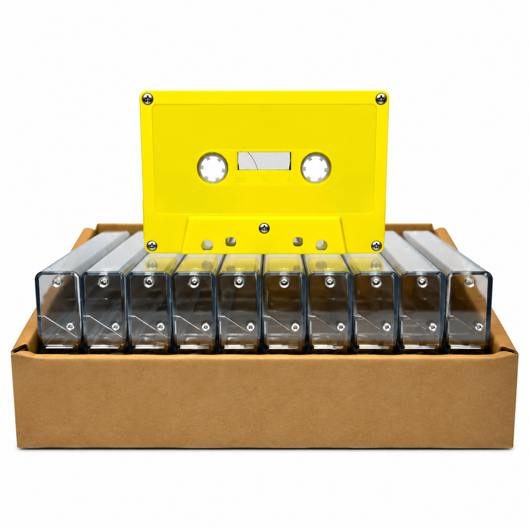 Solid Yellow Tab In Type I Normal Bias Master Audio Cassette 5 Screws - 10-Pack With Norelco Cases