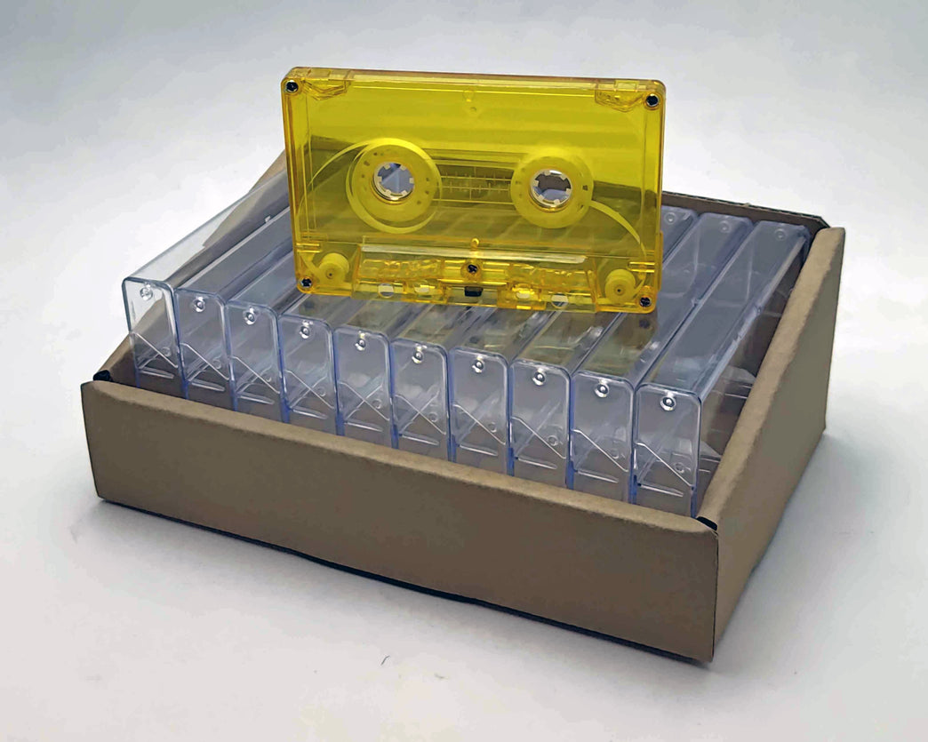 Yellow Tint Black Liner Tab-In Custom Length Cassette Tapes – 10-Pack with Norelco Cases