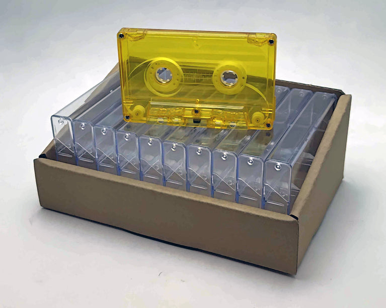 Yellow Tint Black Liner Tab-In Custom Length Cassette Tapes – 10-Pack with Norelco Cases
