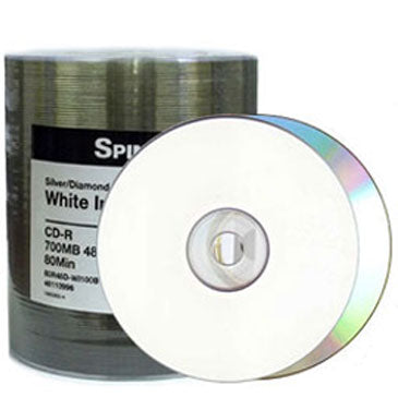 Spin-X CD-R 80Min 48X Diamond/ White Inkjet Printable, Clear Hub