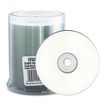 Maxell 648720 CD-R 48X 80Min White Inkjet Printable, 100 Pk. Spindle