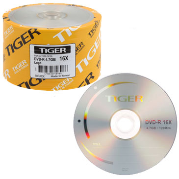 Tiger DVD-R 16X 4.7GB Branded, Clear Hub