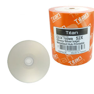 Titan CD-R 80Min 52X Glossy Silver Inkjet Hub Printable