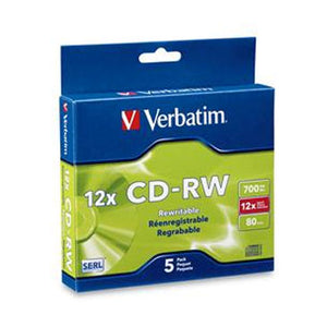 Verbatim 95157 CD-R/W 80Min 4X-12X Branded in Slim Case, 5 Pack